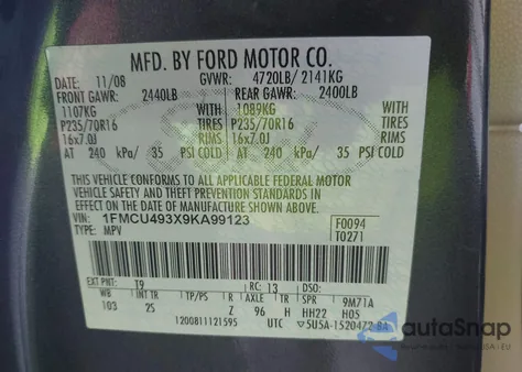 2009 Ford Escape Hybrid Limited из США, поврежденный, VIN 1FMCU493X9KA99123